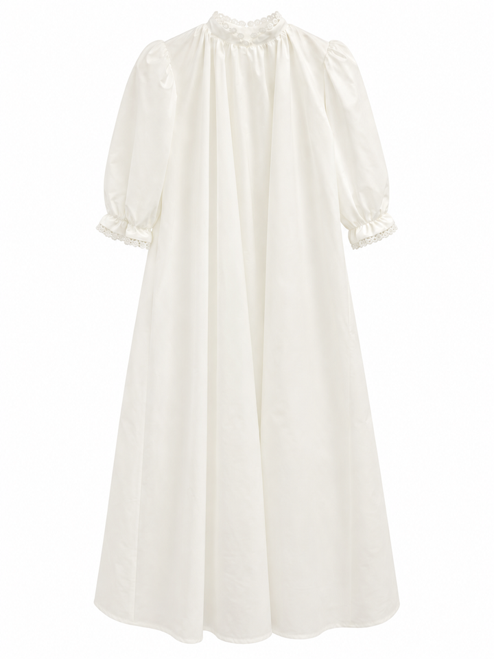 gown taffeta eyelet ruffled trim with bow in back - off white