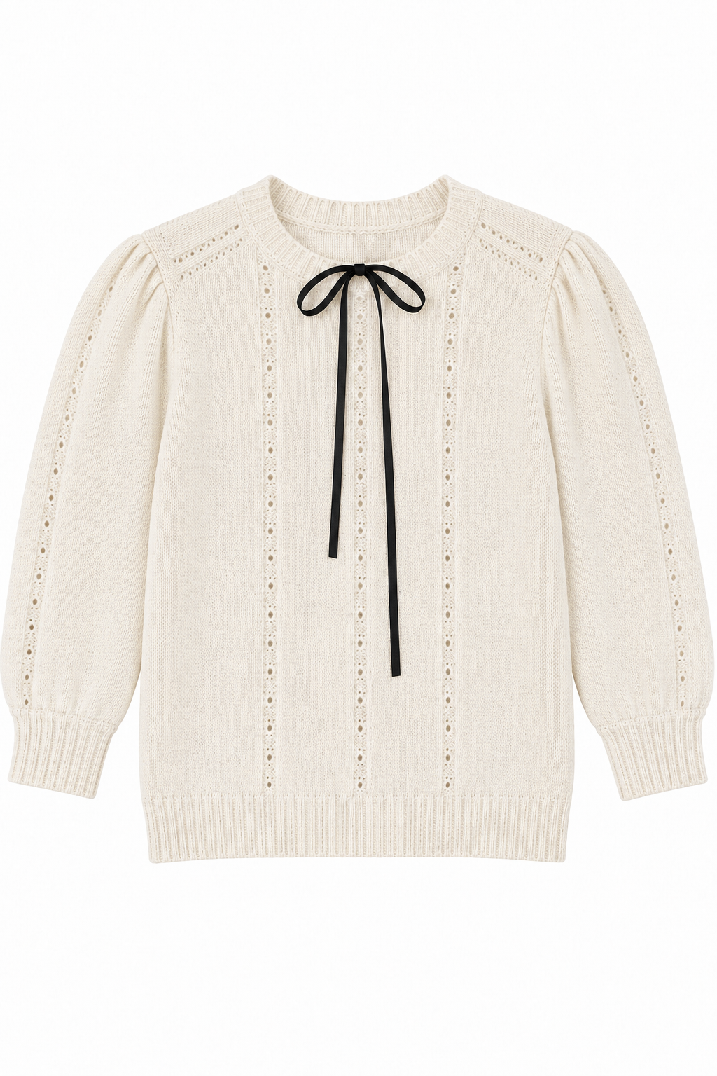 top l/s mohair bow tie sweater - ivory