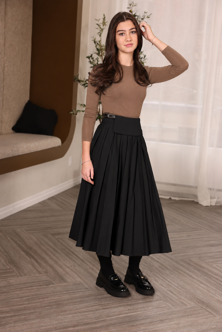 skirt pleated side belt - black