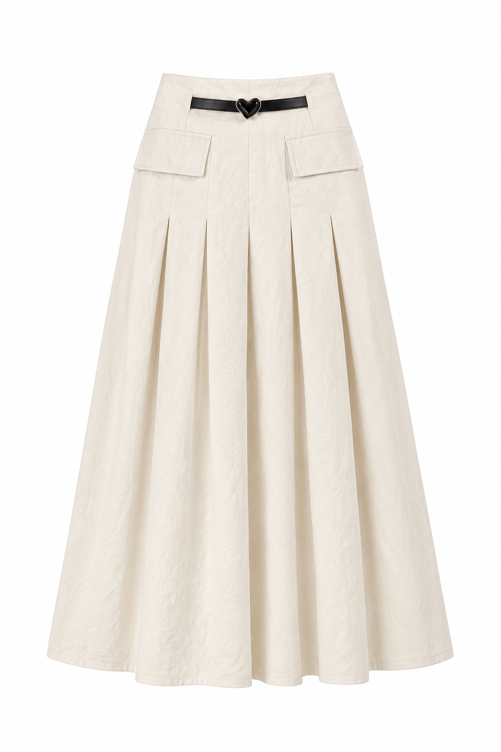 skirt midi suede pleated front belt - off white