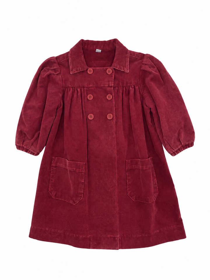 dress heavy washed corduroy double breasted look with pockets - brick