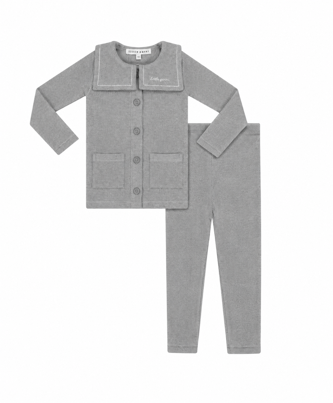 set outfit embroidered bib cardigan and overalls - grey