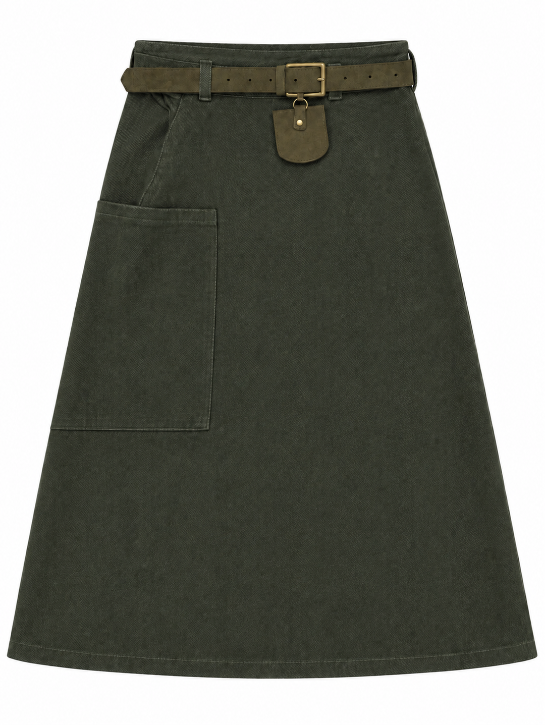 skirt midi heathered pocket with pouch belt - green