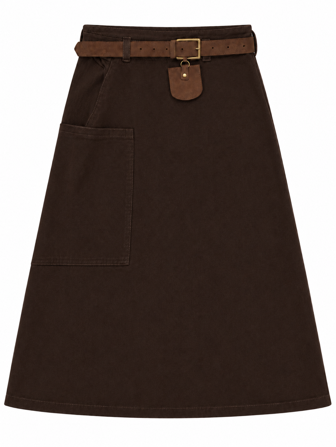 skirt midi heathered pocket with pouch belt - brown
