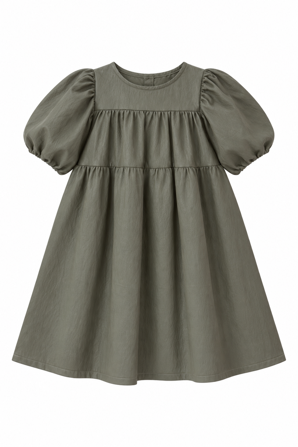 dress leather party empire style puff sleeve - brown