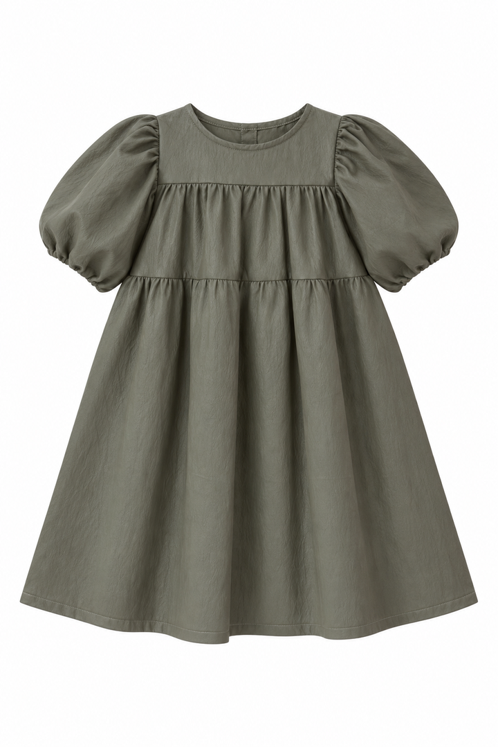 dress leather party empire style puff sleeve - brown
