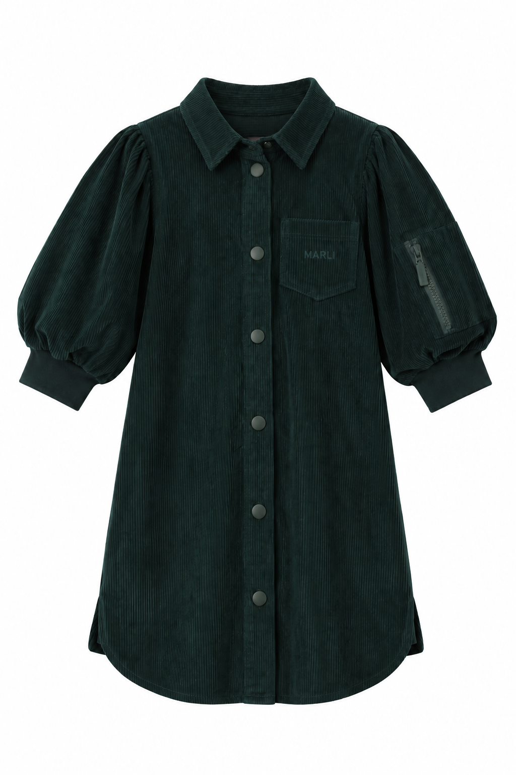 dress corduroy shirt style with puff sleeves - emerald