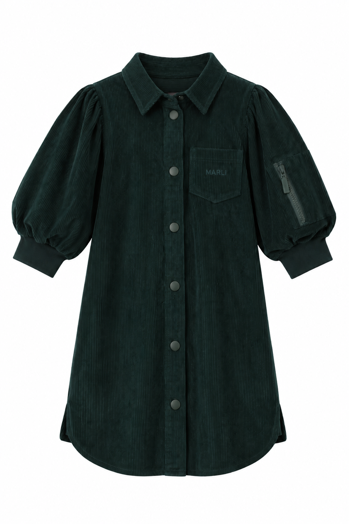 dress corduroy shirt style with puff sleeves - emerald