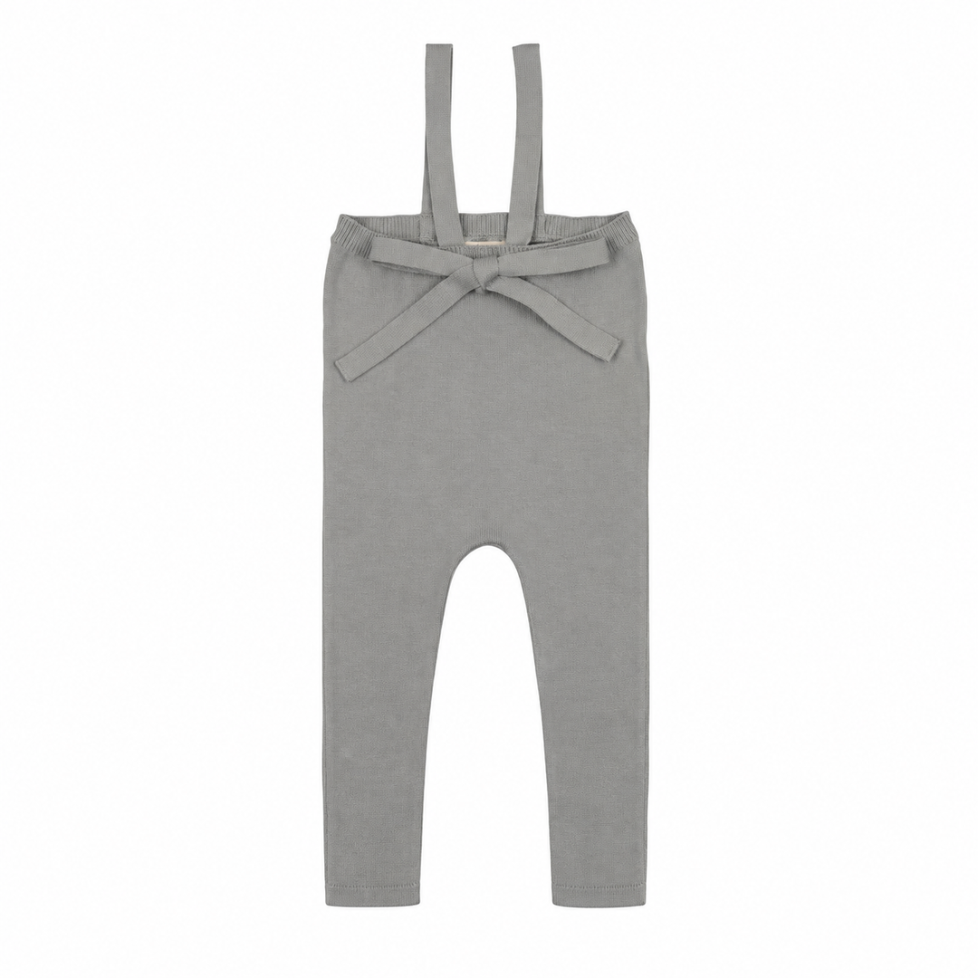 one piece knit tied suspender overalls - powder