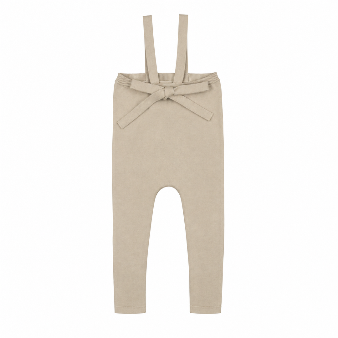 one piece knit tied suspender overalls - stone