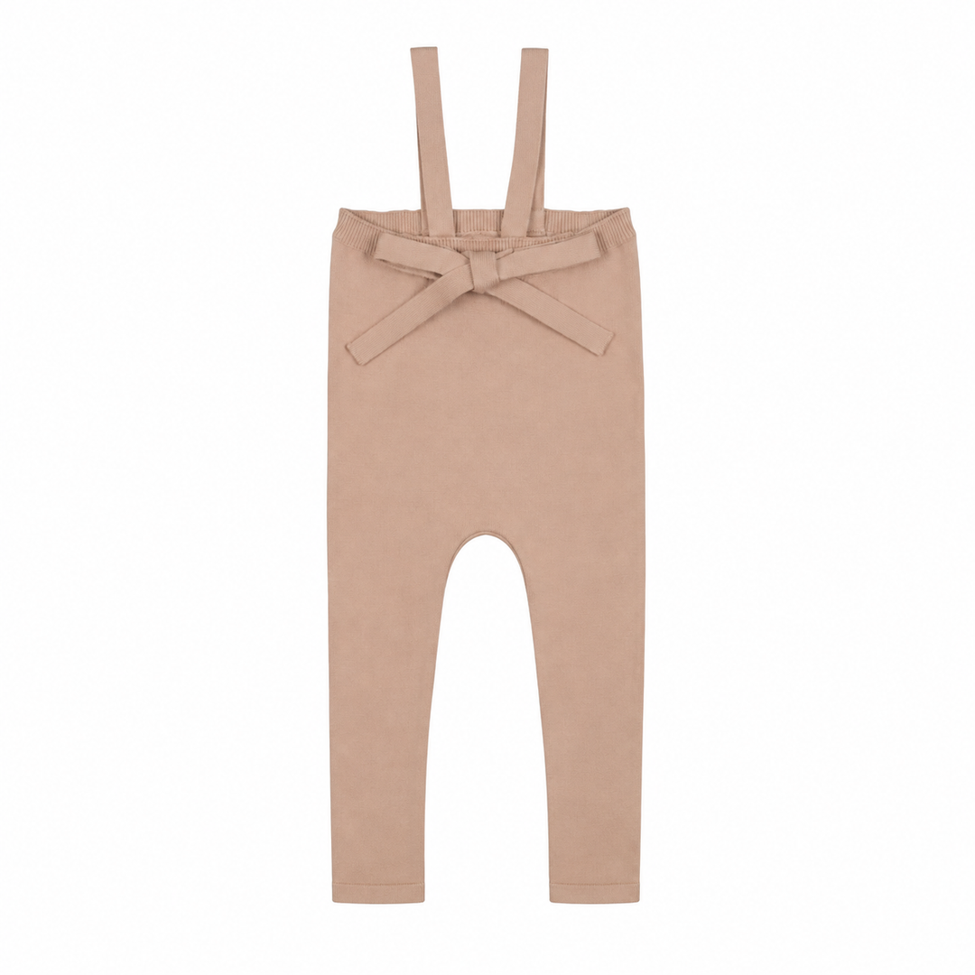one piece knit tied suspender overalls - rose