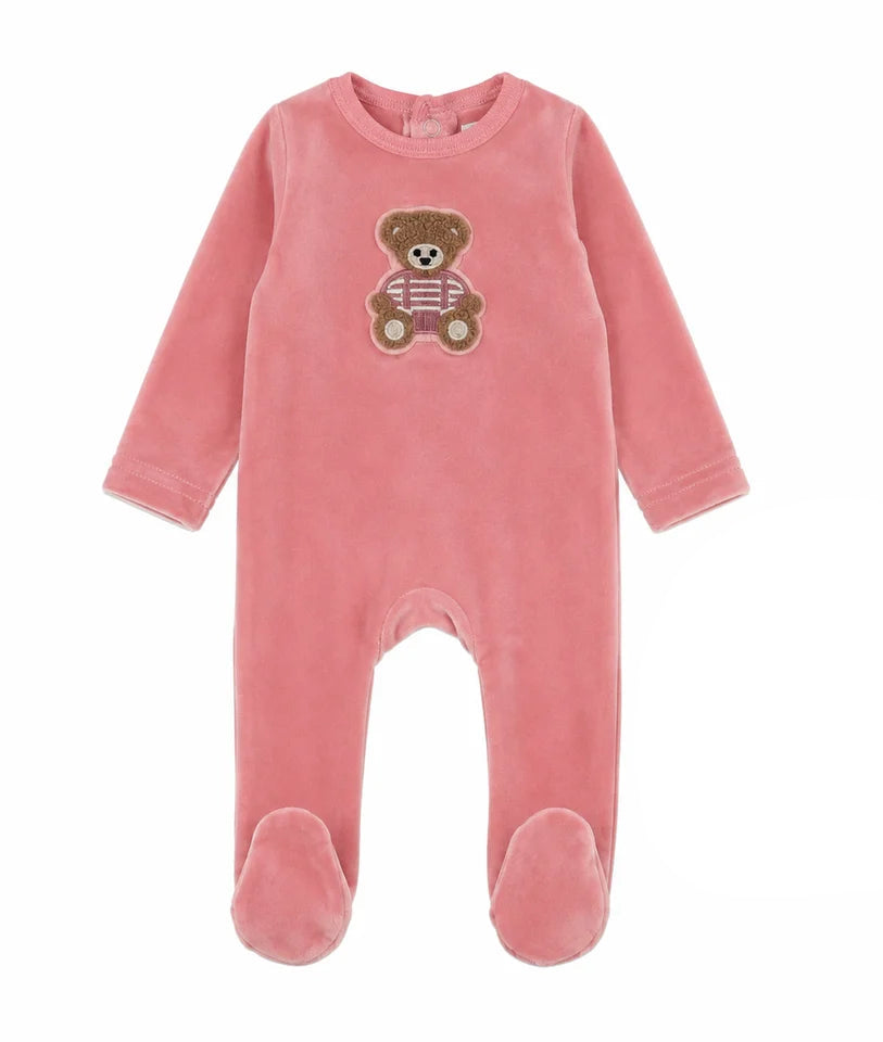 footie velour teddy - pink bear