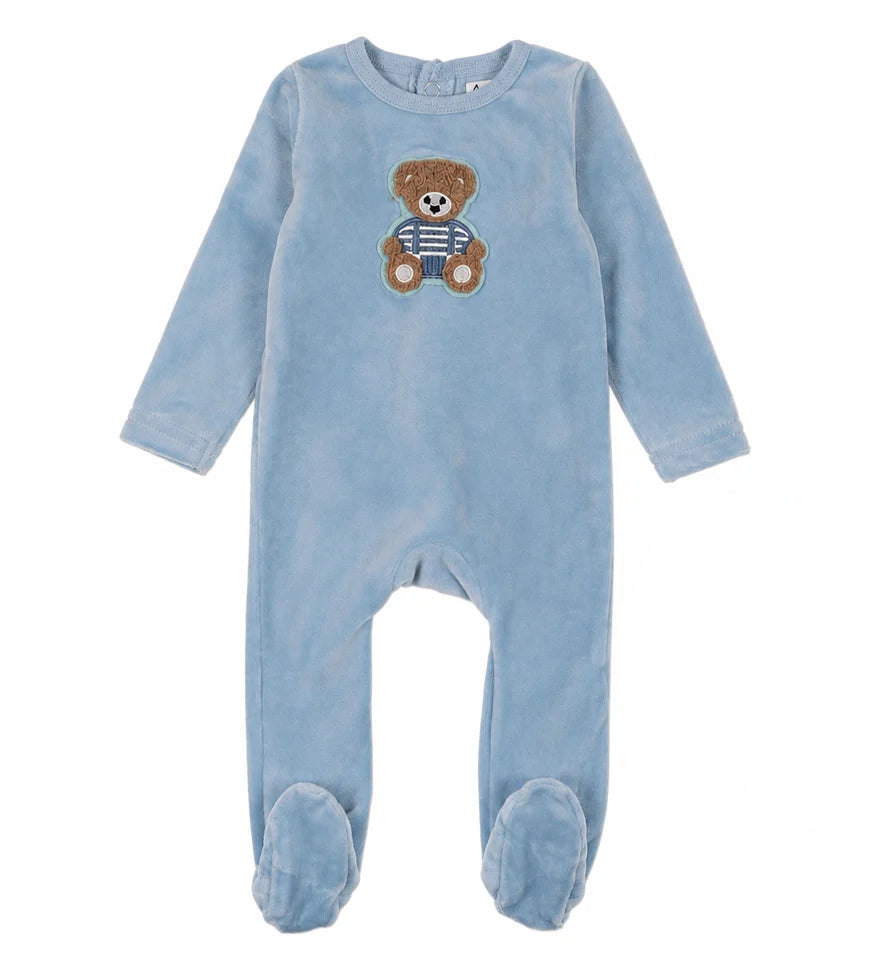 footie velour teddy - blue bear