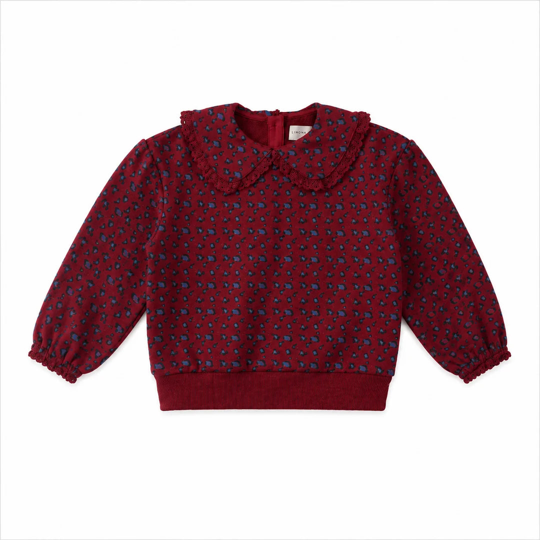top l/s leopard print collared sweatshirt - red