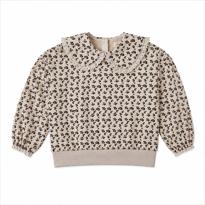 top l/s leopard print collared sweatshirt - ivory