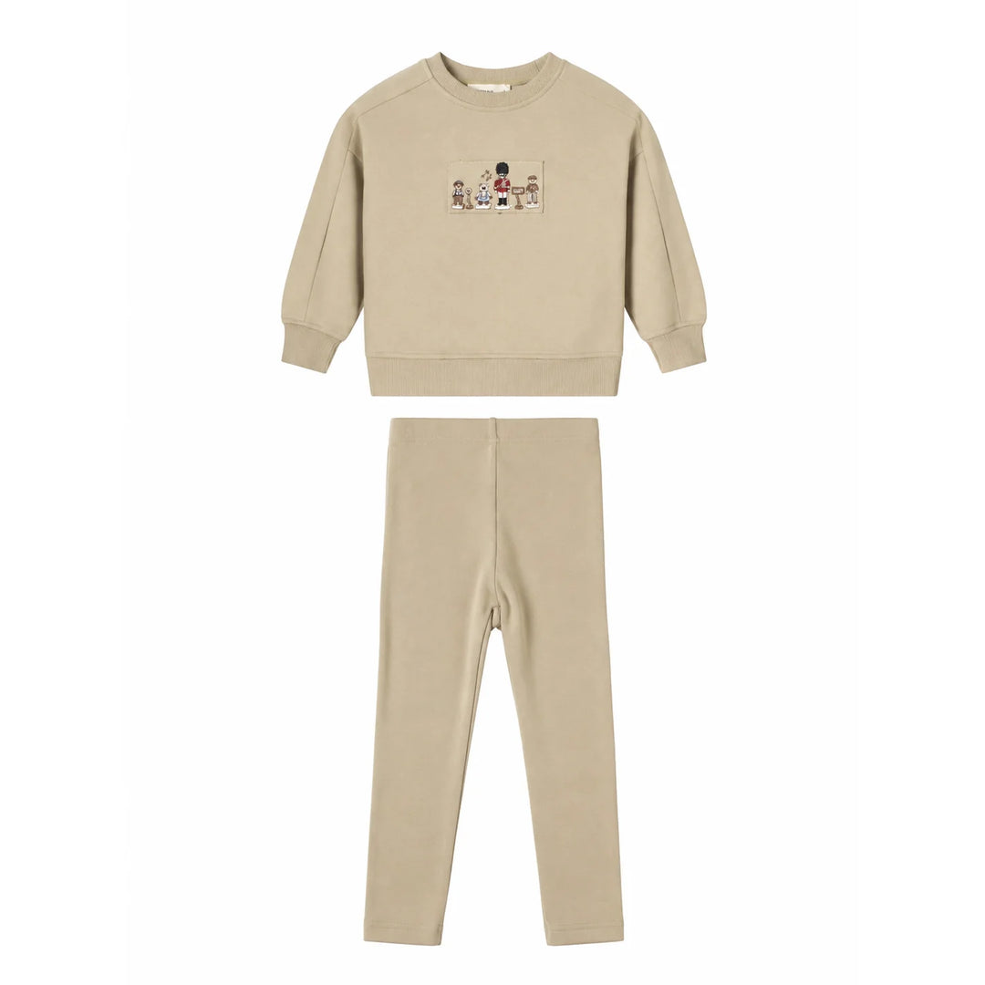 set outfit embroidered sweatshirt and leggings - ivory