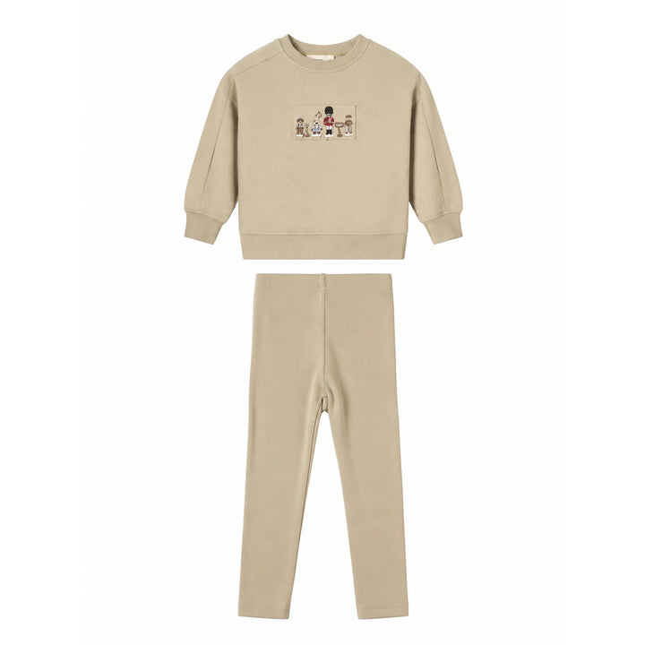 set outfit embroidered sweatshirt and leggings - ivory