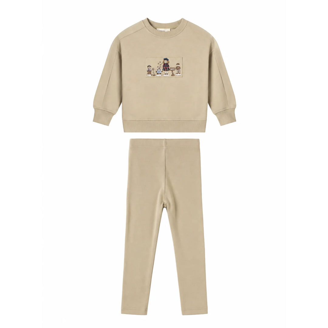 set outfit embroidered sweatshirt and leggings - ivory