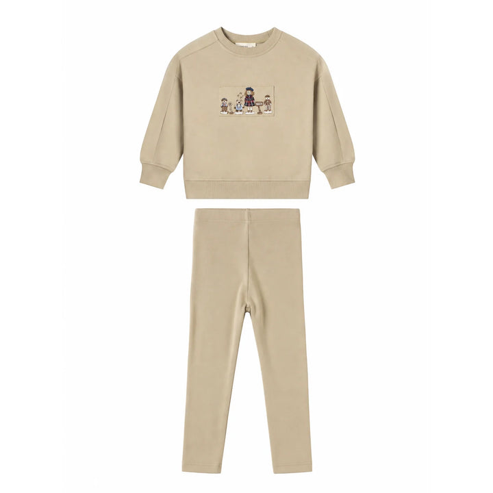 set outfit embroidered sweatshirt and leggings - ivory