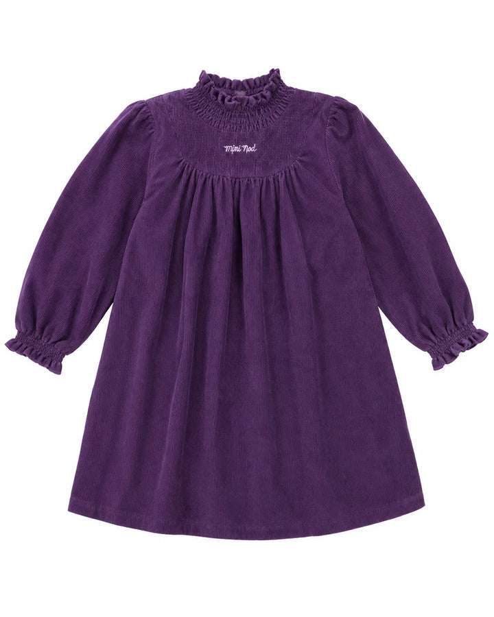 dress smocked upneck courduroy - purple