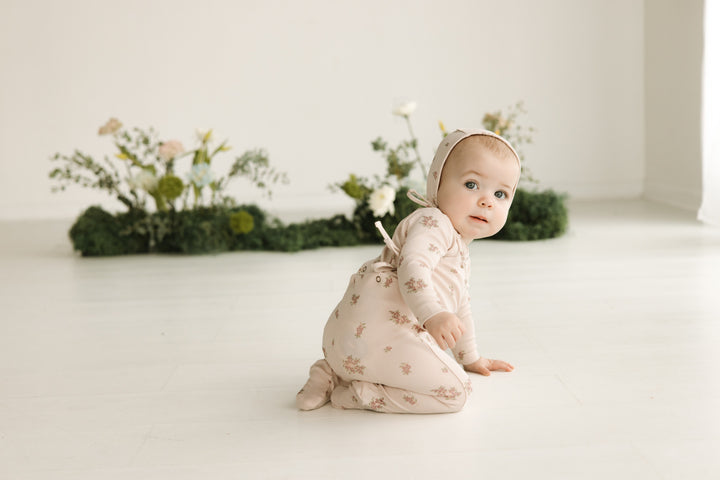 footie blueberries mock wrap with bonnet - lavender tonal