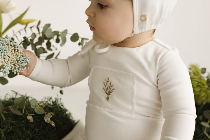 footie floral patch with hat - white/peach