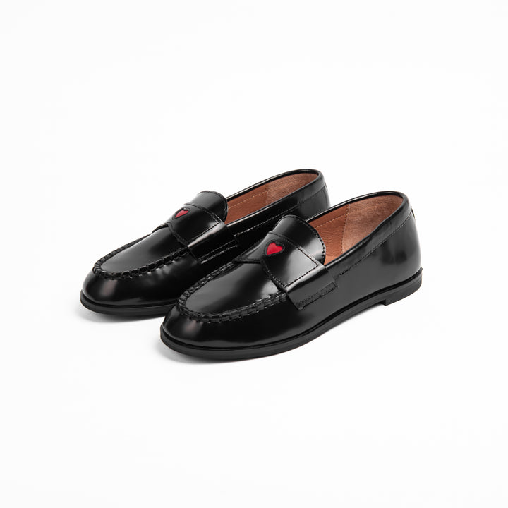 shoes clunky stella loafers with heart - black patent