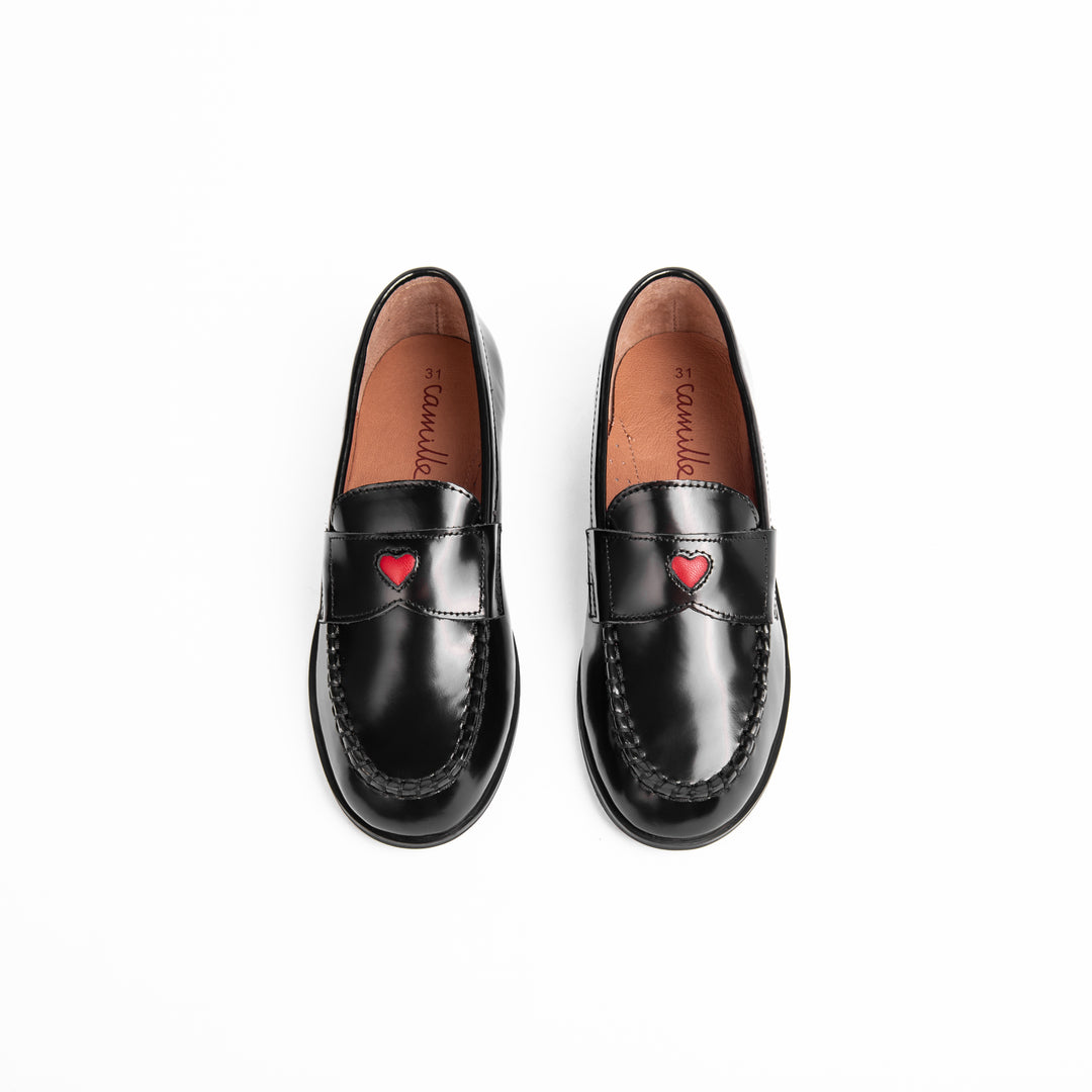 shoes clunky stella loafers with heart - black patent