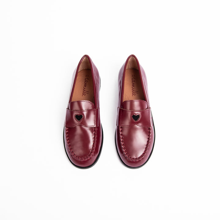shoes clunky stella loafers with heart - burgundy leather