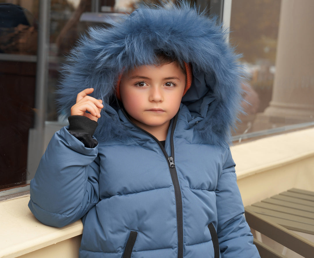 coat padded with fur hood - pale navy