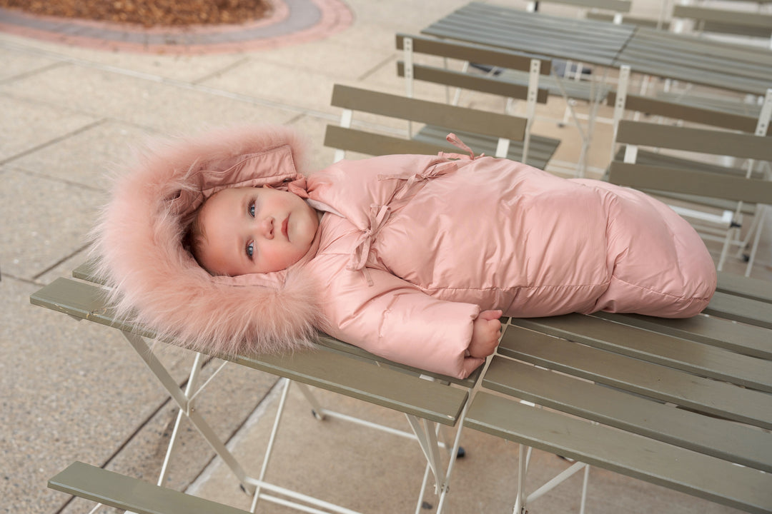 snowsuit padded wrap zip with fur hood - rose