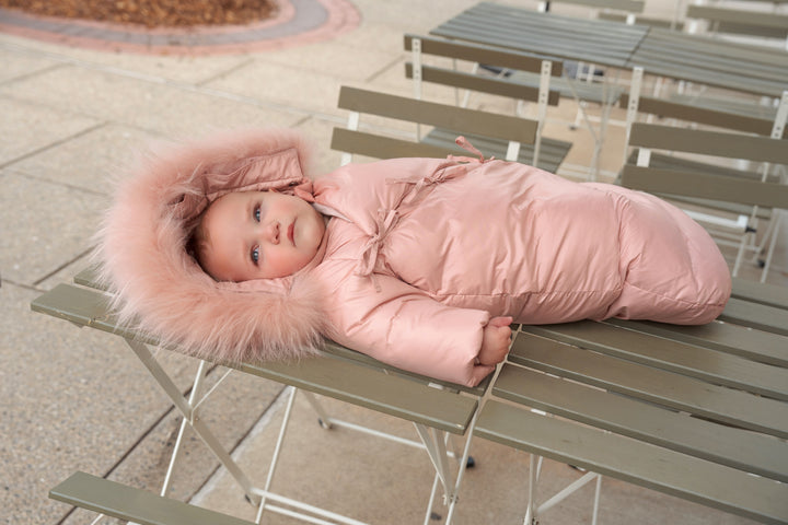 snowsuit padded wrap zip with fur hood - rose