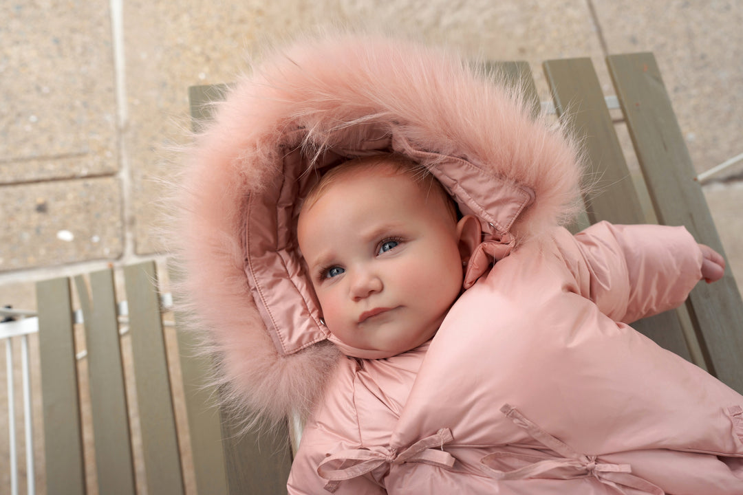 snowsuit padded wrap zip with fur hood - rose