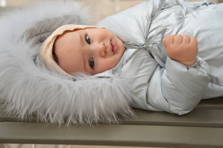 snowsuit padded wrap zip with fur hood - stone blue