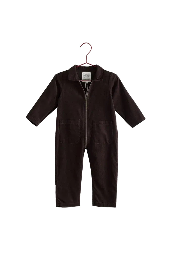one piece corduroy henley romper - brown