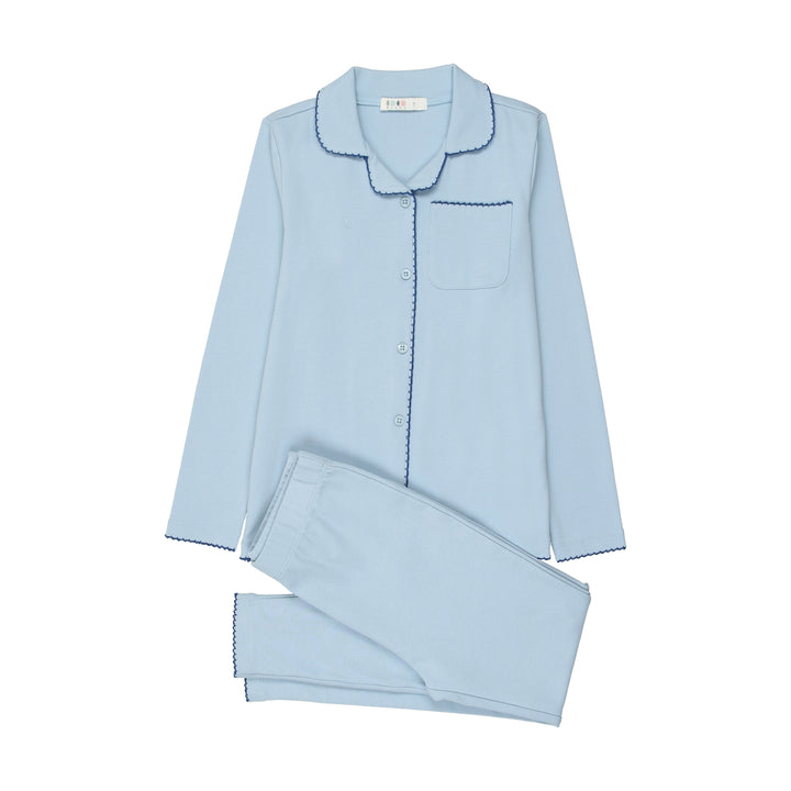 pajamas grandpa trim soft cotton - sky blue