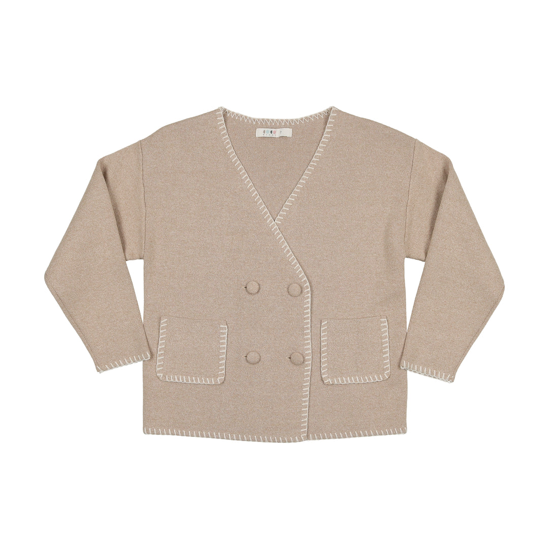 top l/s sweater knit double breasted - oat