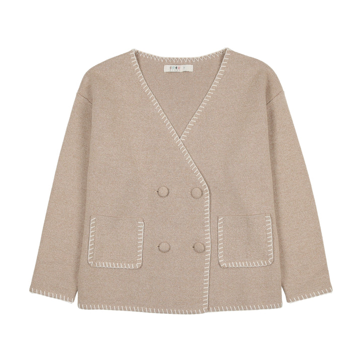 top l/s sweater knit double breasted - oat