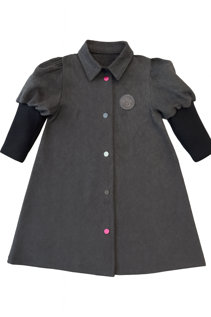 dress collared snap front with black sleeves - black denim