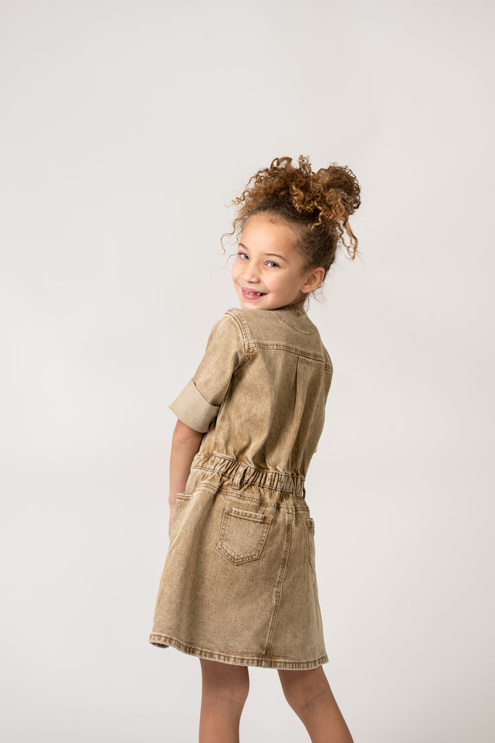 dress denim half button down with pockets - desert