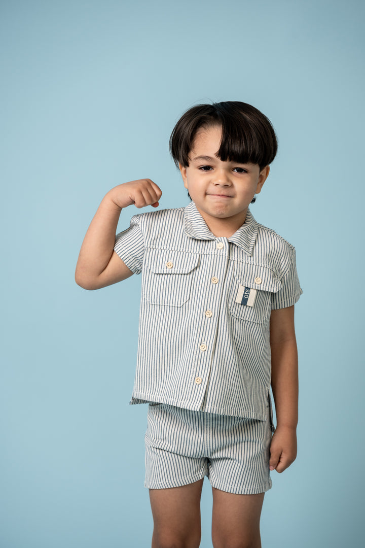 shirt s/s stripe - blue/white denim