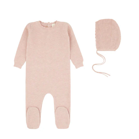footie scalloped edge knit with vest and bonnet - roselle