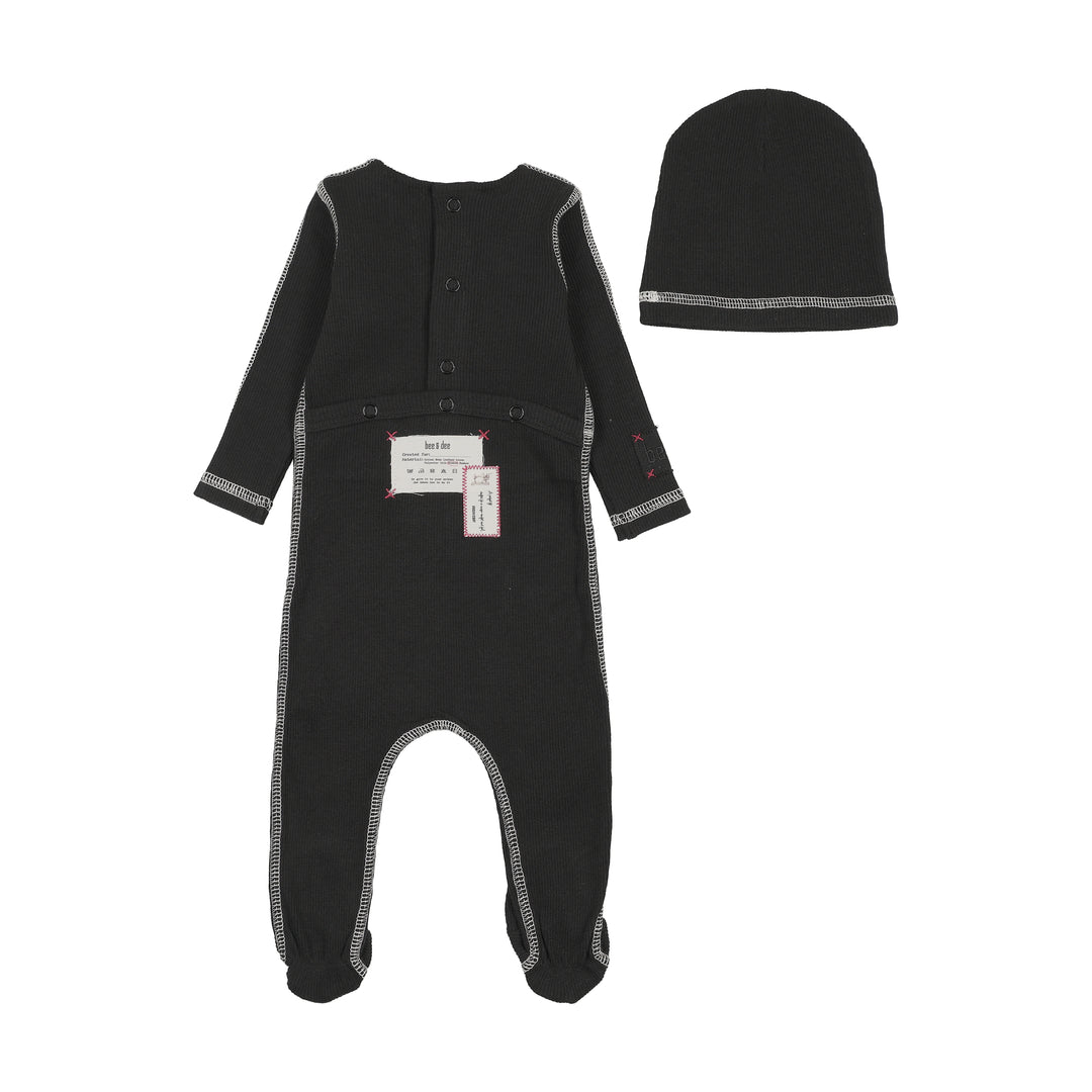 footie contrast with beanie - black
