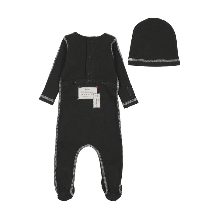 footie contrast with beanie - black