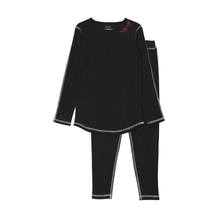pajamas contrast top and pants - black