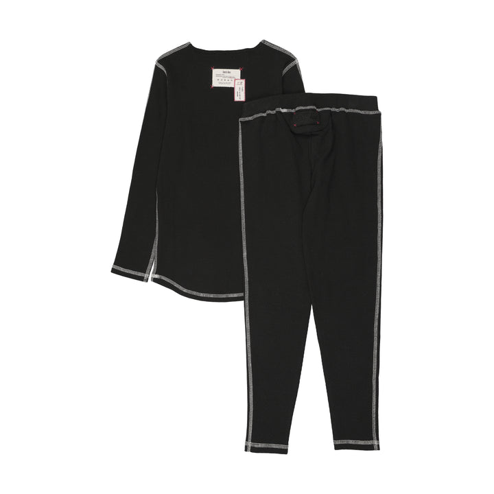 pajamas contrast top and pants - black