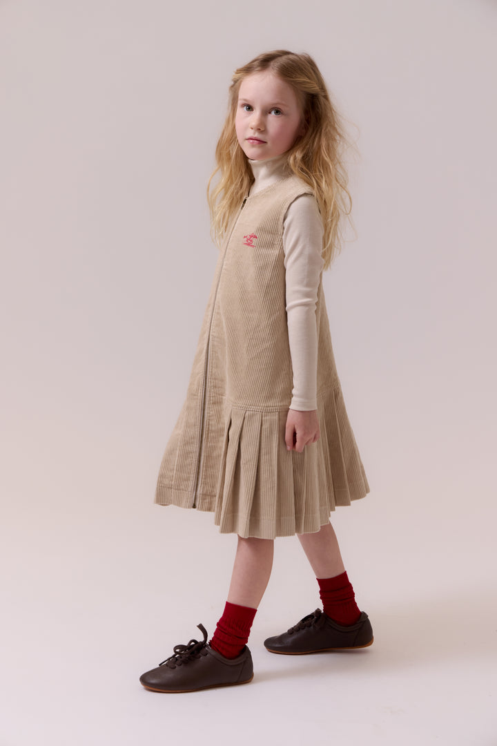 dress heavy corduroy pleated zip up jumper - oatmilk