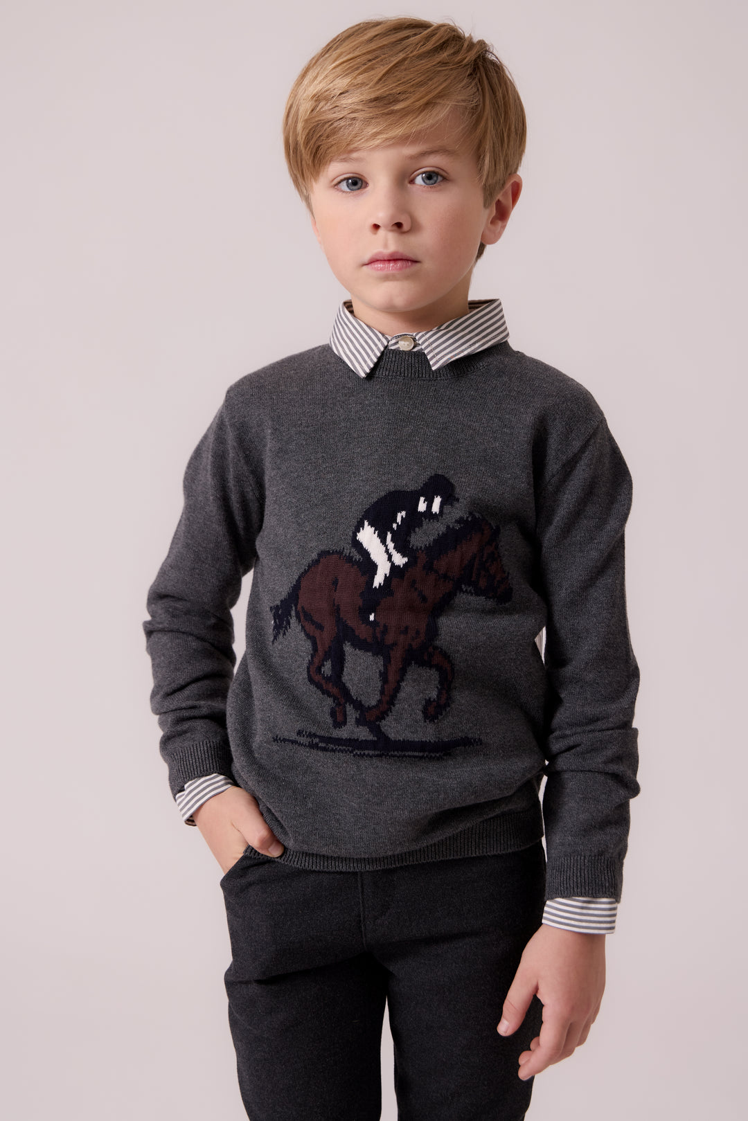 top l/s knit horseman sweatshirt - grey