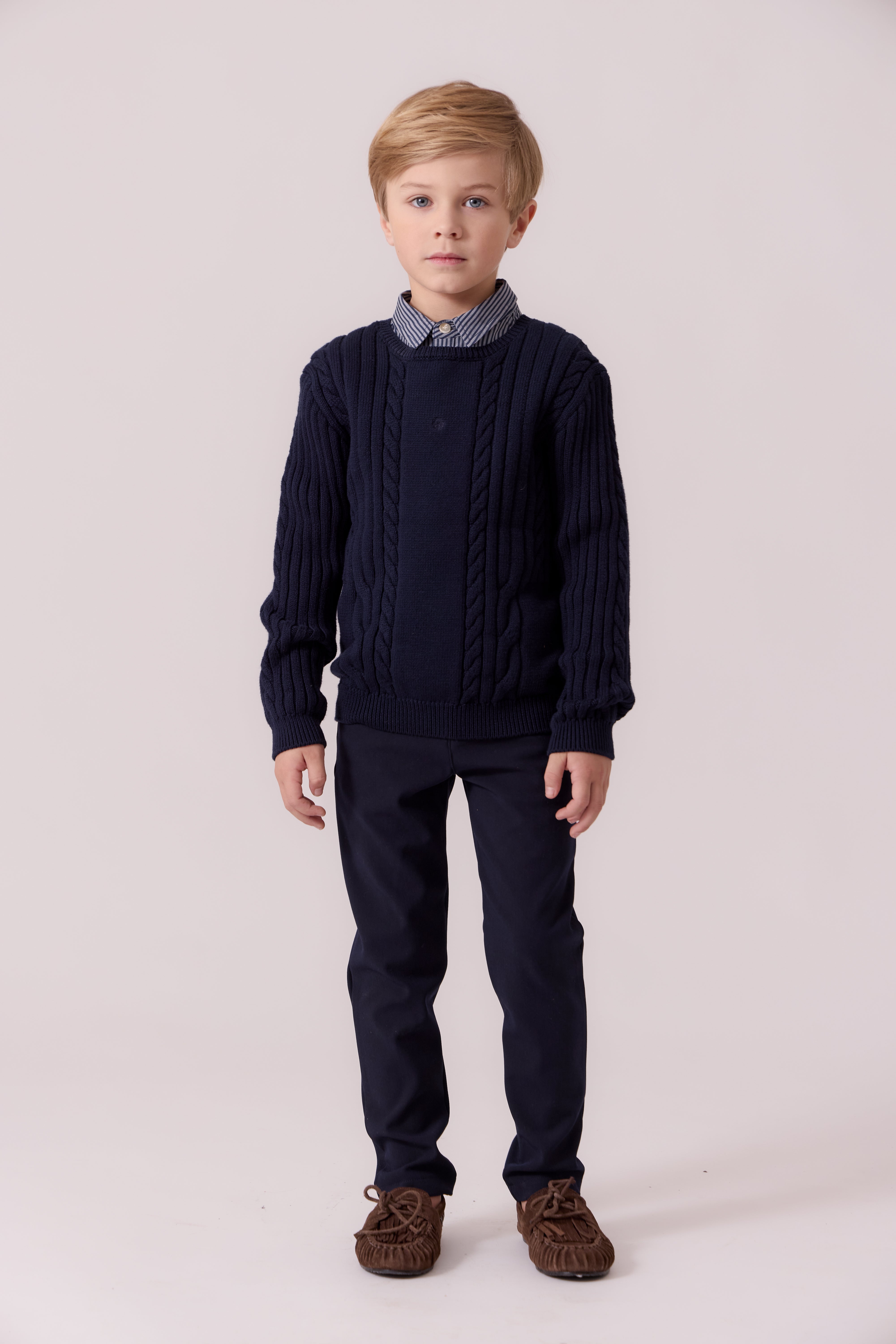 top l/s rib cable knit sweater - navy – Lily and Todd