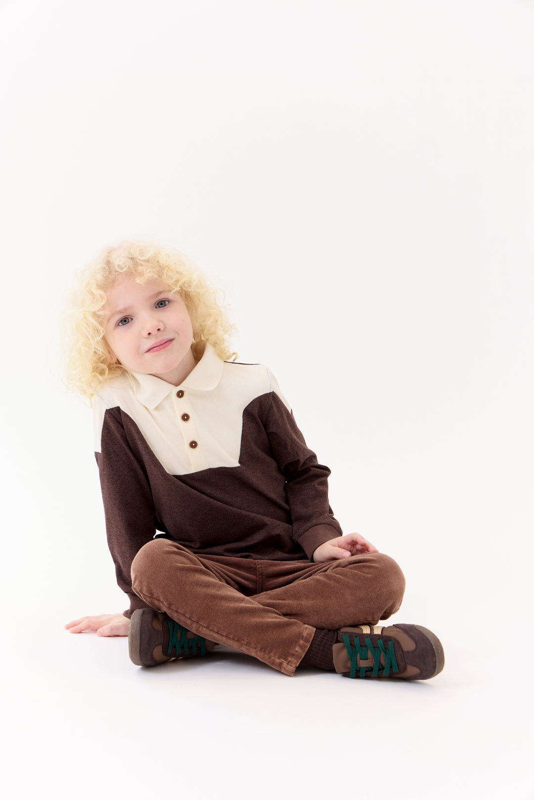 polo l/s ribbed striped trim - chocolate